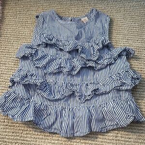 Blue and White Striped Ruffle Top